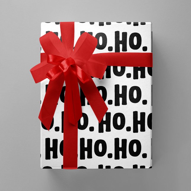 Papel De Presente Ho. Ho. Ho. Black & White Chic & Fun Christmas (Ho. Ho. Ho. Black & White Chic & Fun Christmas Wrapping Paper)