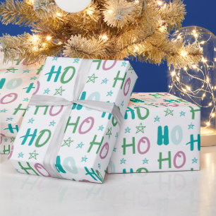 Papel De Presente Ho Ho Ho e Stars Pastel Natal Moderno