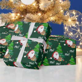 Papel De Presente Ho Ho Ho Papais noeis e Árvore de Natal