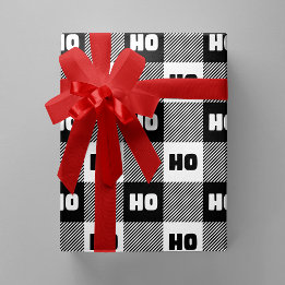 Papel De Presente Ho Ho Ho Preto Branco Chic Natal Xadrez Búfalo