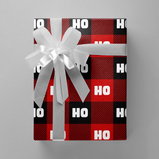 Papel De Presente Ho Ho Ho Red Black White Christmas Buffalo Plaid