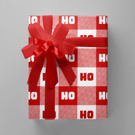 Papel De Presente Ho Ho Ho Red & White Chic Christmas Buffalo Plaid
