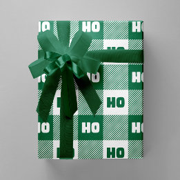 Papel De Presente Ho Ho Ho Verde Branco Chic Natal Plaid