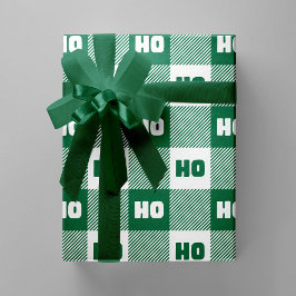 Papel De Presente Ho Ho Ho Verde Branco Chic Natal Plaid