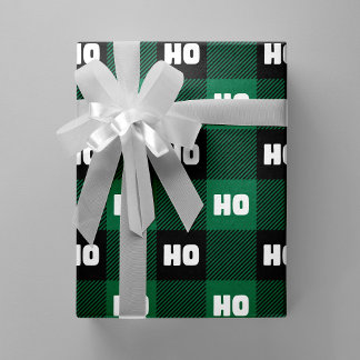 Papel De Presente Ho Ho Ho Verde Preto Branco Natal Xadrez Búfalo