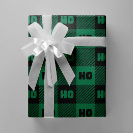 Papel De Presente Ho Ho Ho Verde Preto Xadrez Natalino Búfalo Plaid