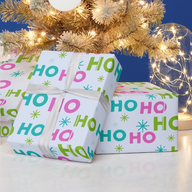 Papel De Presente Ho Ho Snowflakes Pastel Natal Moderno (Feriados)