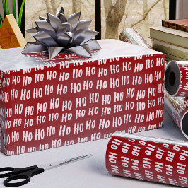 Papel De Presente Ho Ho Text Red Holiday Padrão de Natal divertido v