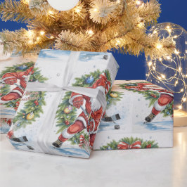 Papel De Presente Hockey Christmas with Santa Claus
