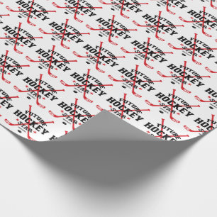 Papel De Presente Hockey com Bebê Futuro de Hockey com Estrelas Verm