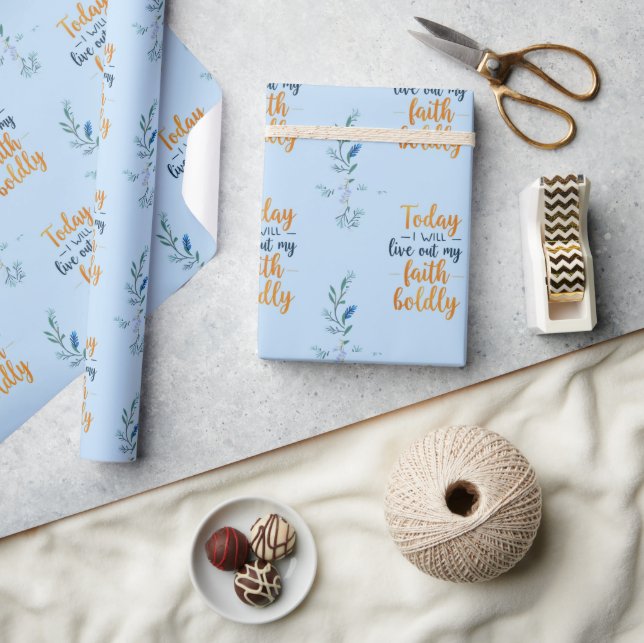 Papel De Presente Hoje vou viver a minha fé corajosamente (Artesanato)