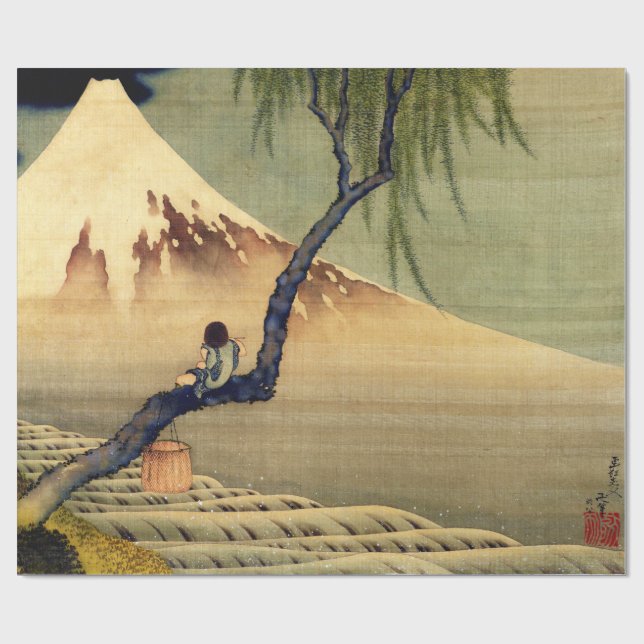 Papel De Presente Hokusai Boy Vivendo o Monte Fuji Japonês (Aberto)