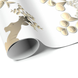 Papel De Presente Holiday Bronzy Reindeer Snowflakes em Branco