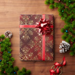 Papel De Presente Holiday Christmas Dourado Metallic Damask Elegant<br><div class="desc">Cor damasco de ouro metálico e elegante em um fazer de fundo vermelho este papel de embrulho bonito e elegante para todo o seu embrulho de presentes de férias.</div>