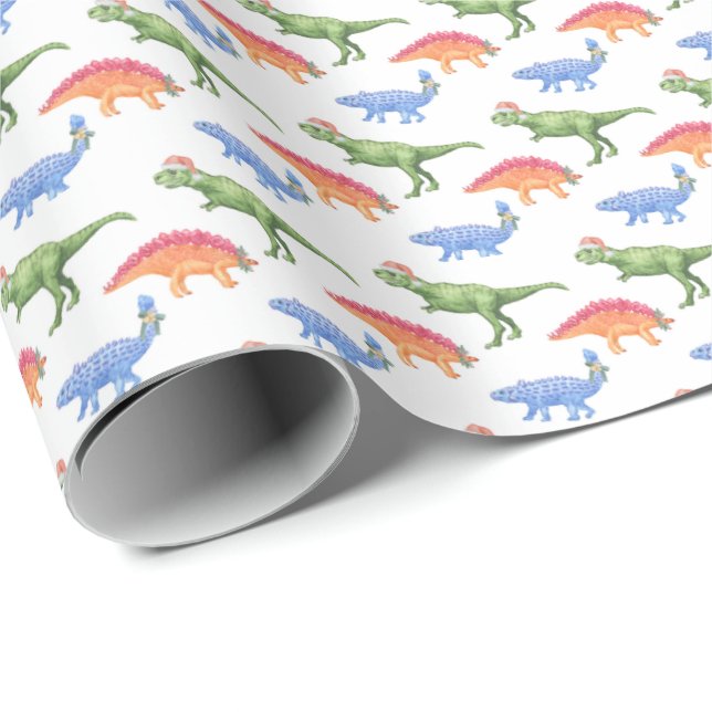 Papel De Presente Holiday Dinosaurs Wrapping Paper (Ponta do rolo)