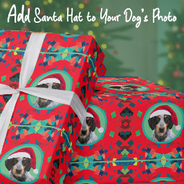 Papel De Presente Holiday Green Red Your Dog Photo-Add Our Santa Hat