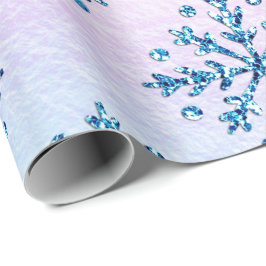 Papel De Presente Holiday LG Ice Blu Snowflakes Faux Foil Faux Iride