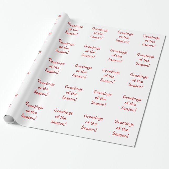 Papel De Presente Holiday Red Font Saudações Da Época (Desenrolado)