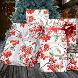Papel De Presente Holiday Red Winterberry Holly
