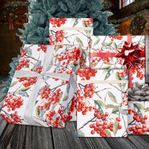 Papel De Presente Holiday Red Winterberry Holly