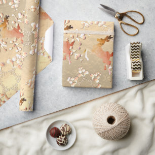 Papel De Presente Holiday Reindeer Snowflakes em Rosa Dourado