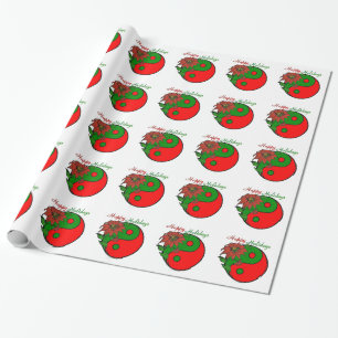 Papel De Presente Holiday Yin Yang Poinsettia Green Red
