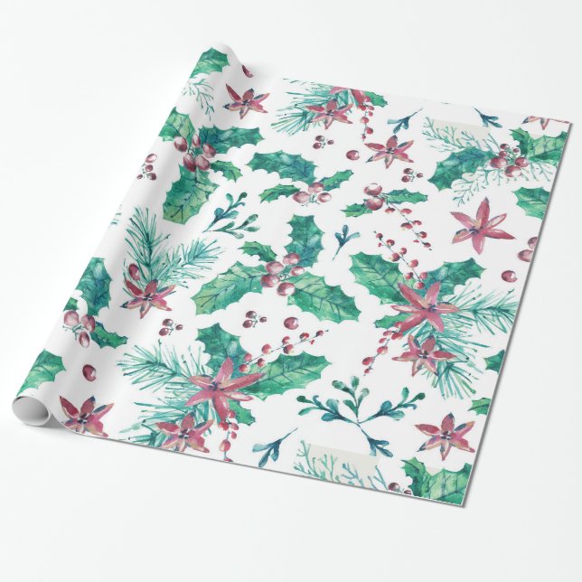 Papel De Presente Holly Berries de cores brilhantes (Desenrolado)