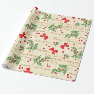 Papel De Presente Holly Berries E Arco