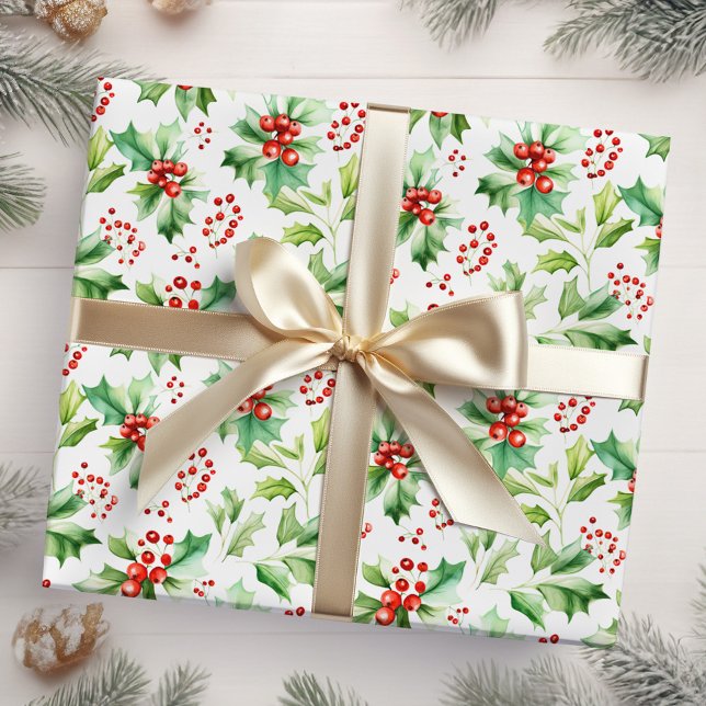 Papel De Presente Holly Berries e Foliage (Criador carregado)