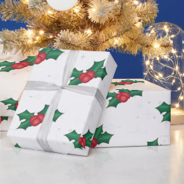 Papel De Presente Holly Berries em BRANCO