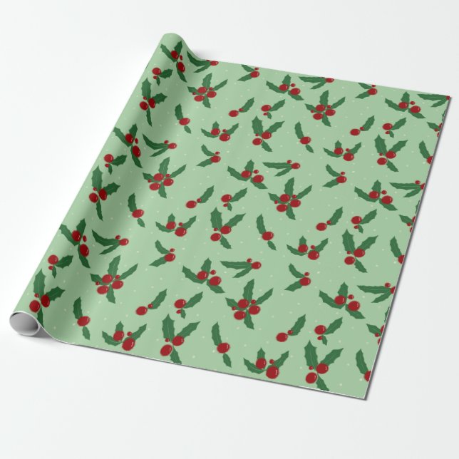 Papel De Presente Holly Berry Wrapping Paper (Desenrolado)