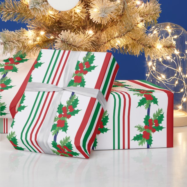 Papel De Presente Holly e Stripes Clássicos (Feriados)
