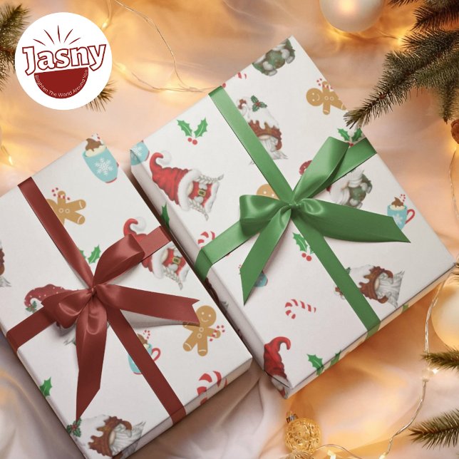 Papel De Presente Holly Gnome Gingerbread Cane Natal  (Criador carregado)