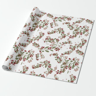 Papel De Presente Holly Jolly Greens ; Frutas Vermelhas e Folhas Yul