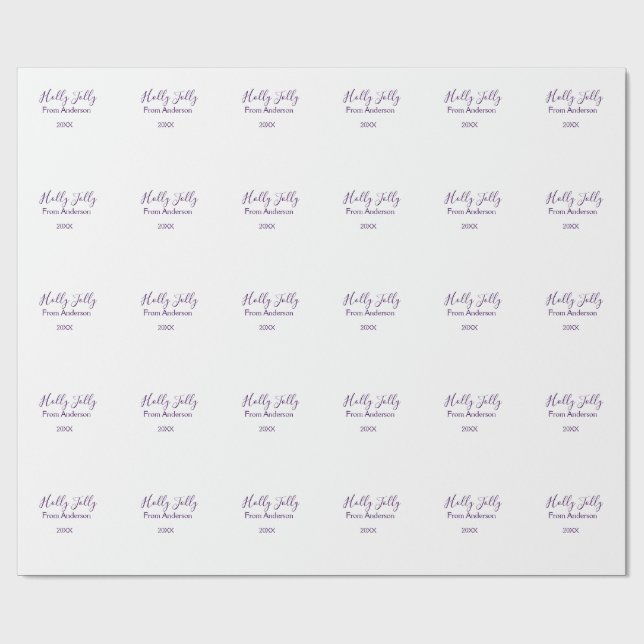 Papel De Presente Holly Jolly holidays add name family year purple s (Aberto)