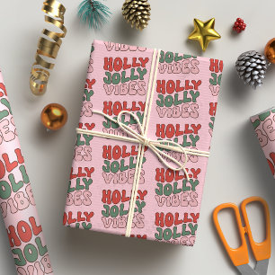 Papel De Presente Holly Jolly Vibes Groovy Retro Natal