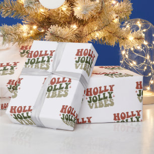 Papel De Presente Holly Jolly Vibes Retro 1960s Presente de Natal