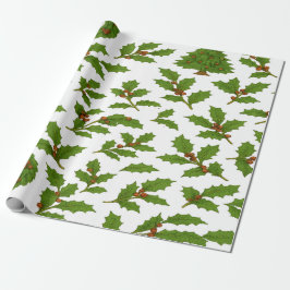 Papel De Presente Holly Leaf & Wreath Natal
