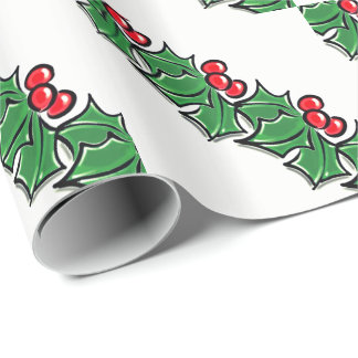 Papel De Presente Holly Leaves, Holly berry, coroa de Natal