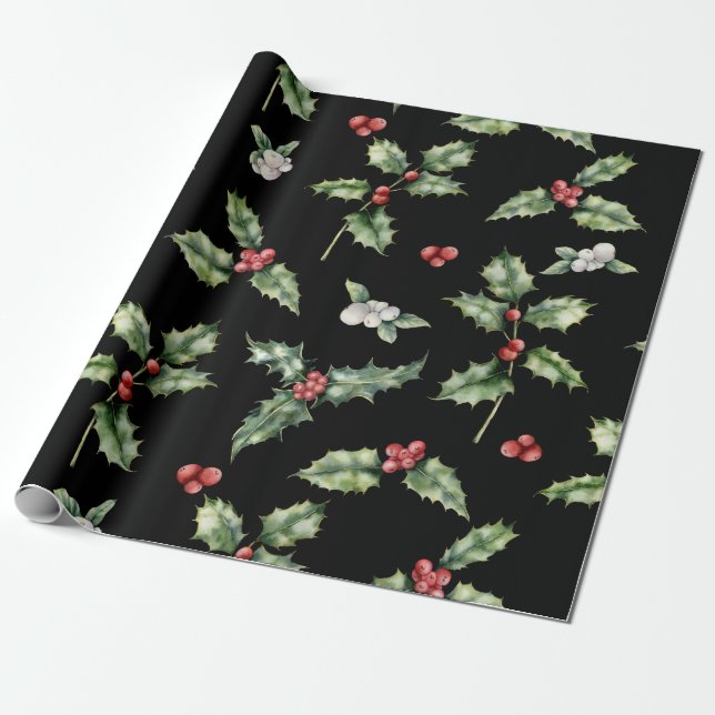 Papel De Presente Holly Mistletoe Pattern (Desenrolado)