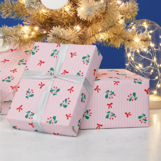 Papel De Presente Holly & Mistletoe- Soft Pink Christmas Pattern