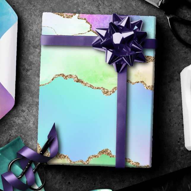 Papel De Presente Holo Agate | Mármaco de madeira picante iridescent (Criador carregado)