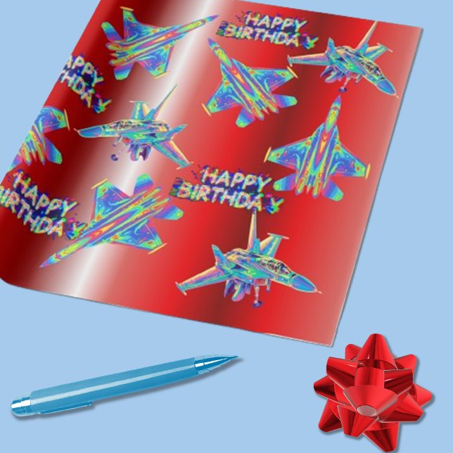 Papel De Presente Holographic Jet Planes Aniversário (Criador carregado)