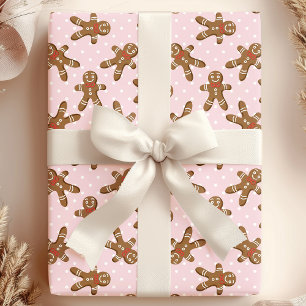Papel De Presente Homem de Biscoito de Gengibre com Bolinhas Rosa Na