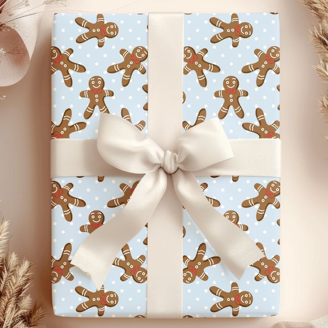 Papel De Presente Homem de Biscoito de Gengibre de Bolinhas Azuis Na (Criador carregado)