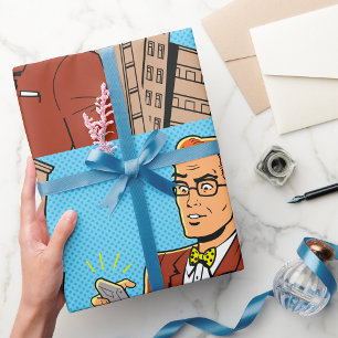 Papel De Presente Homem de estilo de quadrinhos olhando para o telef