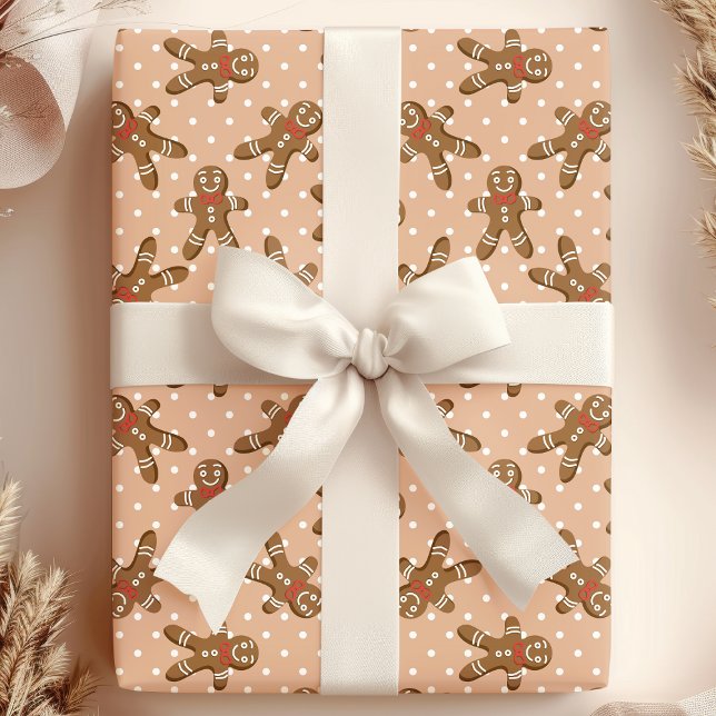Papel De Presente Homem de gengibre de bolinhas marrons no Natal (Criador carregado)