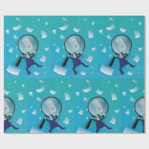 Papel De Presente Homem de Negócios Lupa Voando Papéis