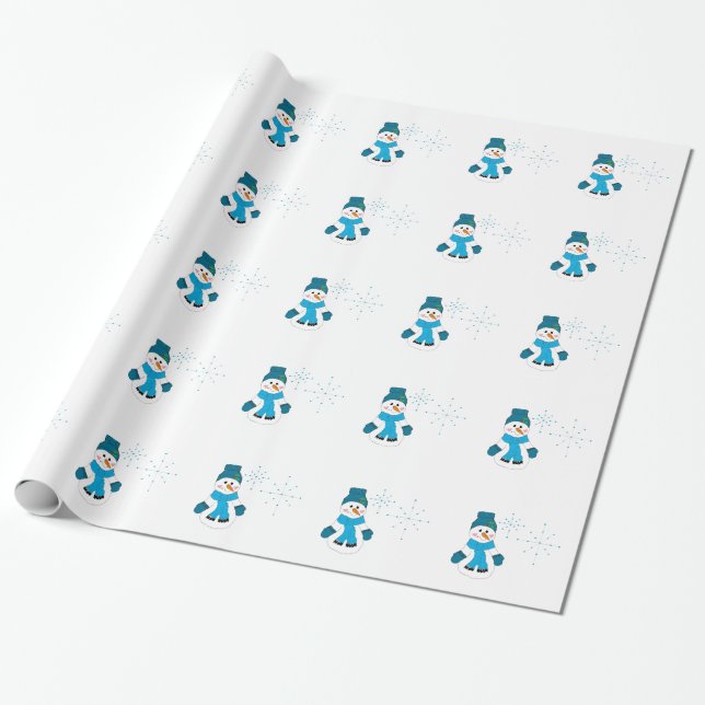 Papel De Presente Homem de neve em Blue Hat e Scarf (Desenrolado)