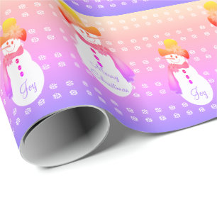 Papel De Presente Homem de Neve Puro e Rosa